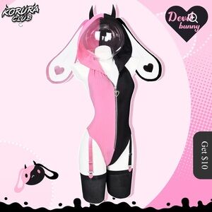 Korura Club Devil Bunny Two-Tone Pink & Black Zip Front Bodysuit